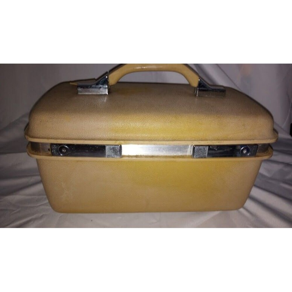 VTG Samsonite Mustard Yellow Make Up Train Case Luggage Suitcase W/ Mirror